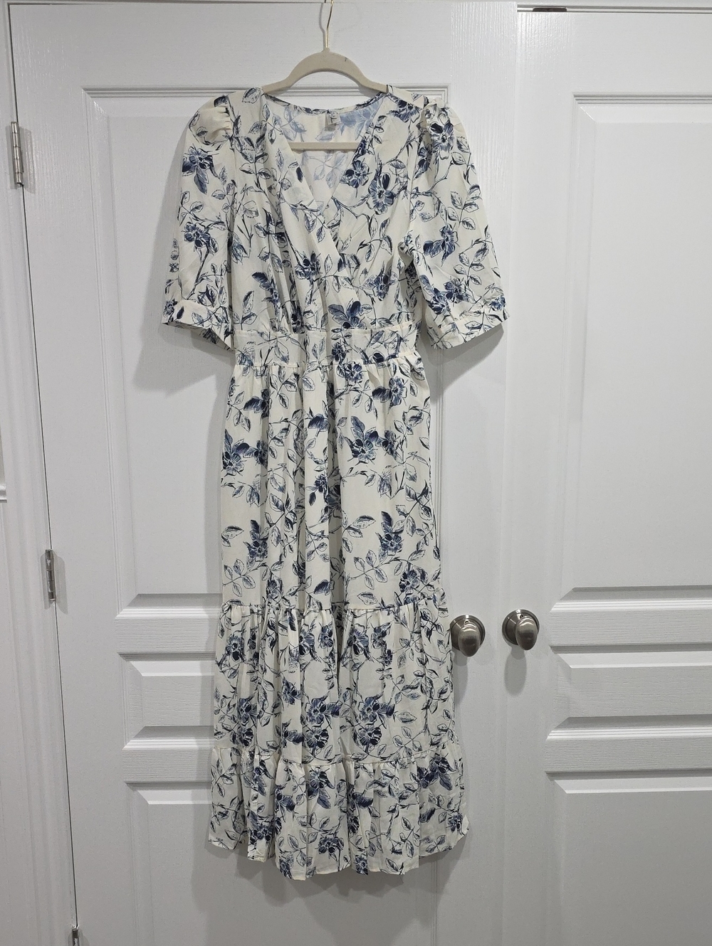 Chicwish Ivory Maxi Dress with Navy Floral Print